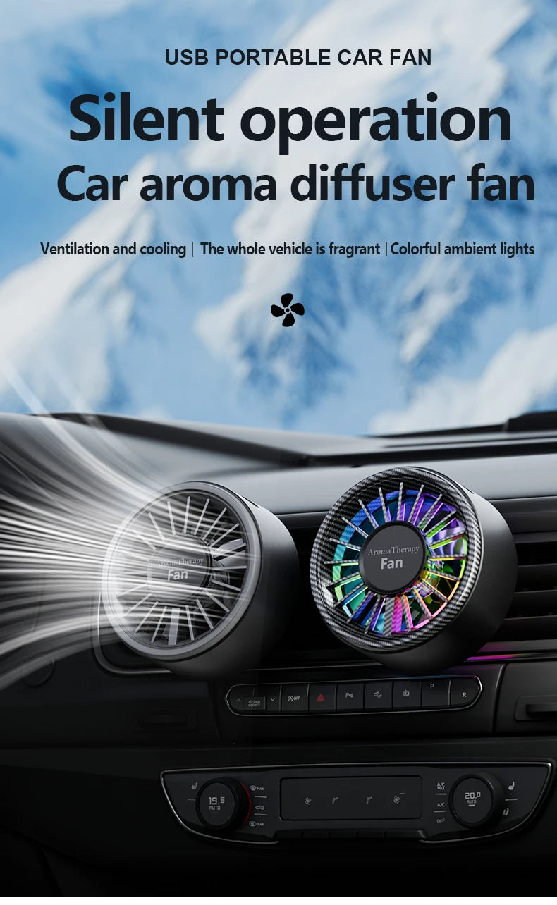 New Magnetic Car Fan USB Cool Colorful Lighting High end Carbon Fiber Free Directional Air Supply Fast Cooling Enjoy Coolness