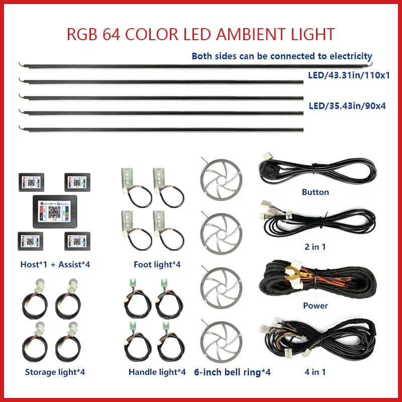 Premium Car Interior Ambient Light Kit – 64 Color App Control