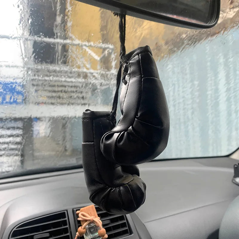 1 Pair Car Boxing Gloves Hanging Ornament Leather Auto Rearview Mirror Pendant DIY Car Accessories Interior Cool Decoration
