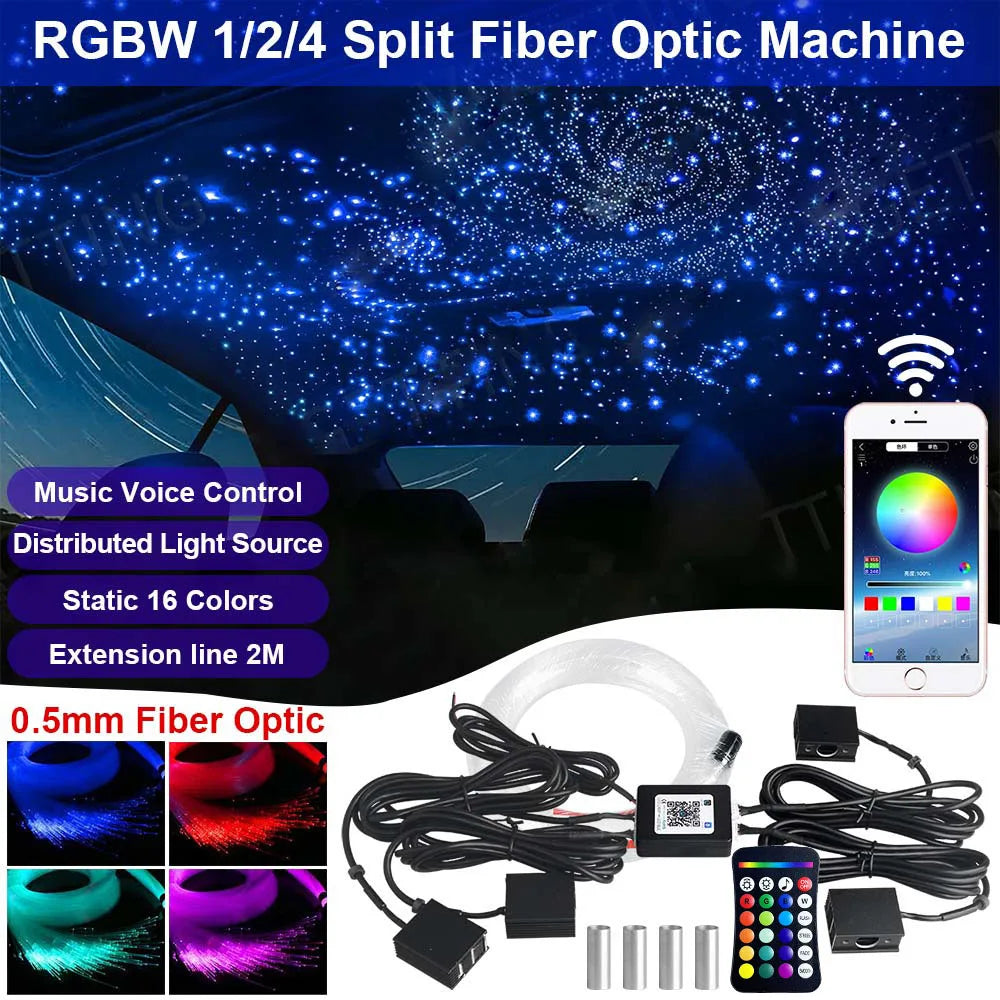 RGBW 1/2/4/6/8 split machine 2400x household car roof starry sky light kit roof fiber optic ceiling