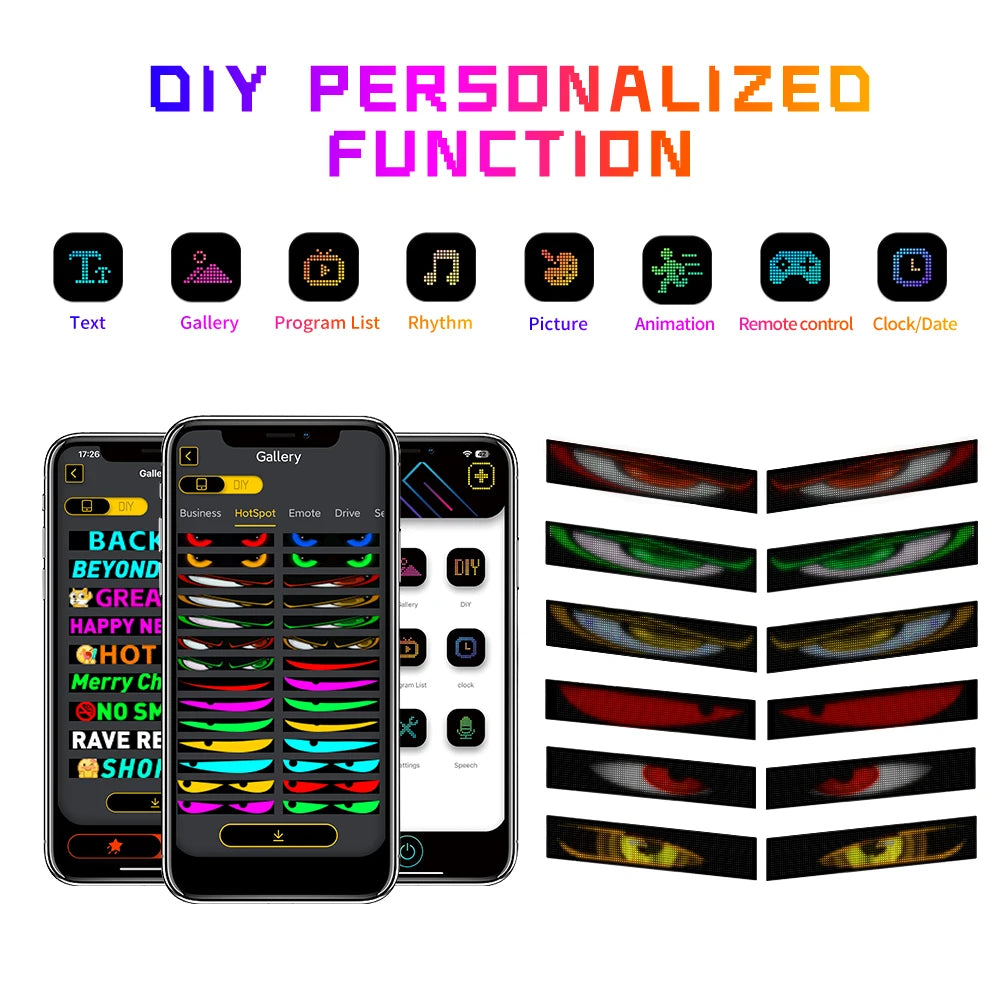 LED Car windshield Truck Eye RGB LED Matrix Pixel Panel Car Graffiti Scrolling Text Animation Light truck lights Bluetooth APP