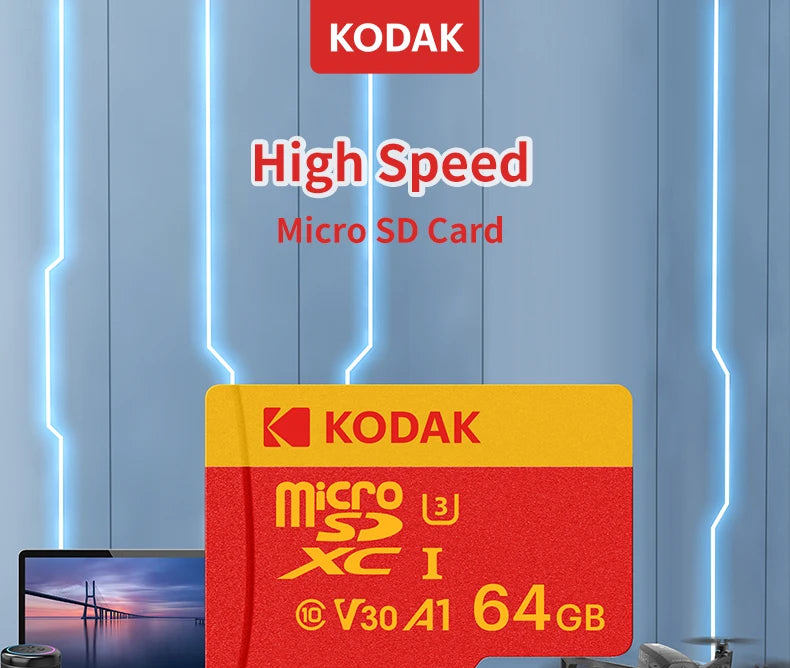 KODAK Micro SD Card U3 V30 128GB 256GB 64GB 4K High Speed TF Card for Phone Camera Drone Original TYPE-C Reader