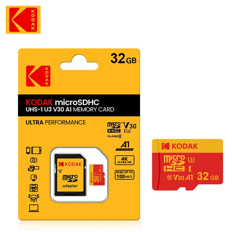 KODAK Micro SD Card U3 V30 128GB 256GB 64GB 4K High Speed TF Card for Phone Camera Drone Original TYPE-C Reader