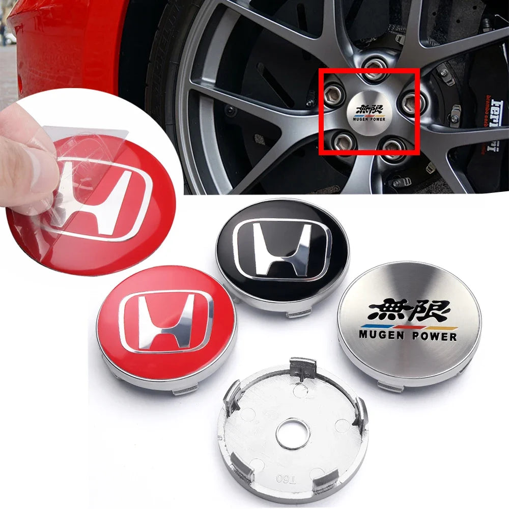 4pcs Car Wheel Center Hub Cap Stickers Badge Decal Accessories For Honda Mugen Insight CR-V Fit City HR-V Jazz Accord 8th Civic