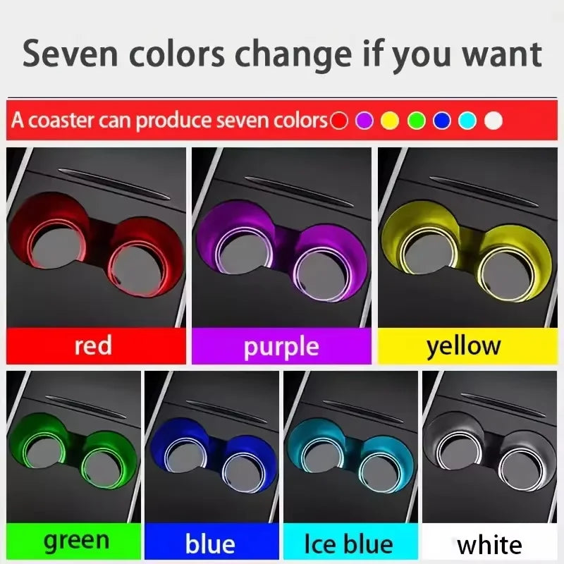 7 Color Changing LED Light Car Cup Holder Lights Decorative Ambient Lighting Glowing Coaster Pads USB Charging Anti Slip Coaster